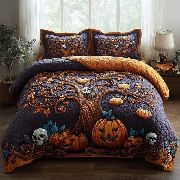 Dark Enchantment quilted 3-piece bedding set on a made bed with two matching pillow shams