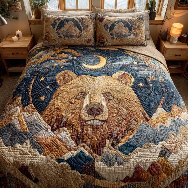 Dark Fang quilted 3-piece bedding set on a made bed with two matching pillow shams