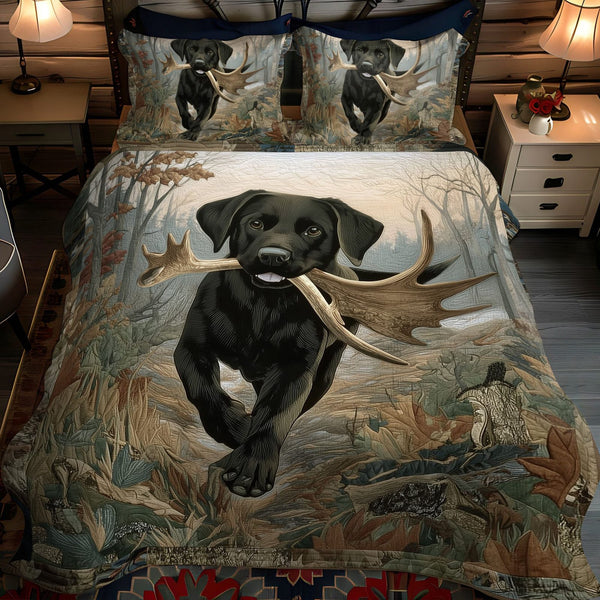 Dark Hound quilted 3-piece bedding set on a made bed with two matching pillow shams