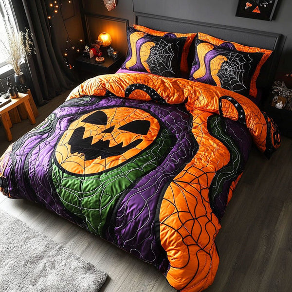 Dark Nightmare quilted 3-piece bedding set on a made bed with two matching pillow shams