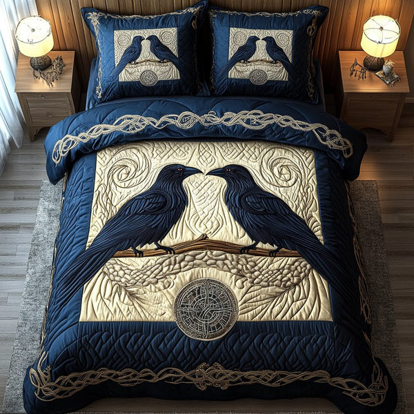 Dark Sentinel quilted 3-piece bedding set on a made bed with two matching pillow shams