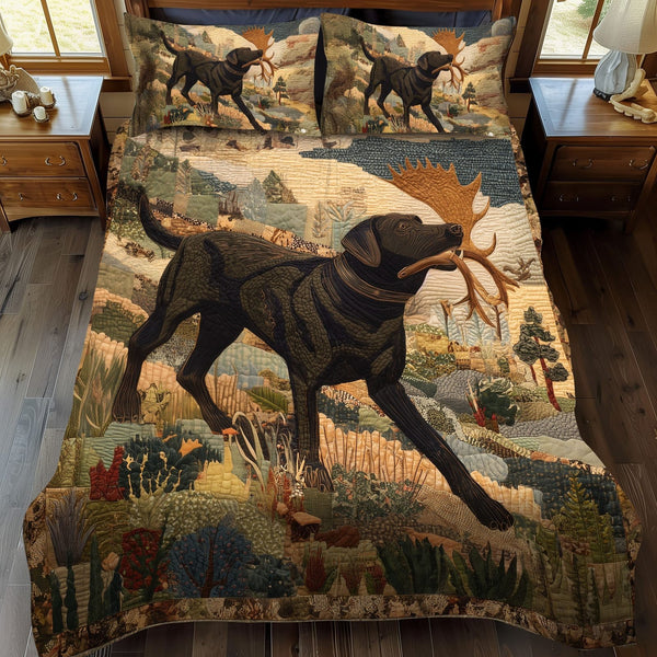Dark Trailblazer quilted 3-piece bedding set on a made bed with two matching pillow shams