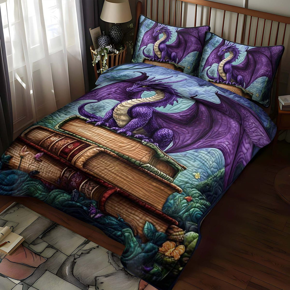 Darkwing Whisper quilted 3-piece bedding set on a made bed with two matching pillow shams