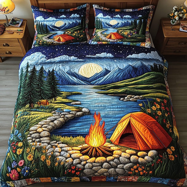 Dawn Horizon quilted 3-piece bedding set on a made bed with two matching pillow shams