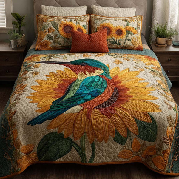 Dawn Wings quilted 3-piece bedding set on a made bed with two matching pillow shams