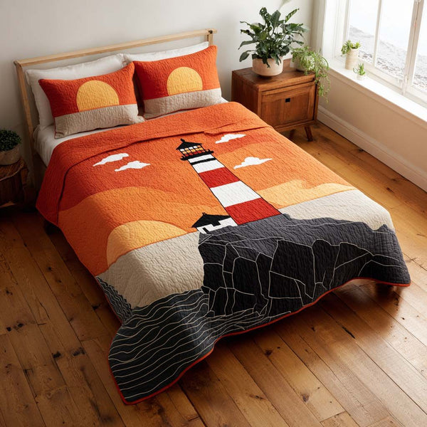 Dawnkeeper quilted 3-piece bedding set on a made bed with two matching pillow shams