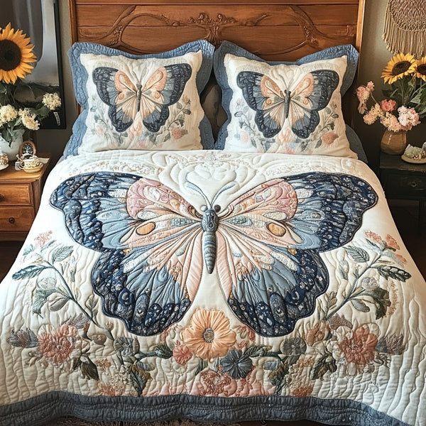 Dazzling Flutter quilted 3-piece bedding set on a made bed with two matching pillow shams