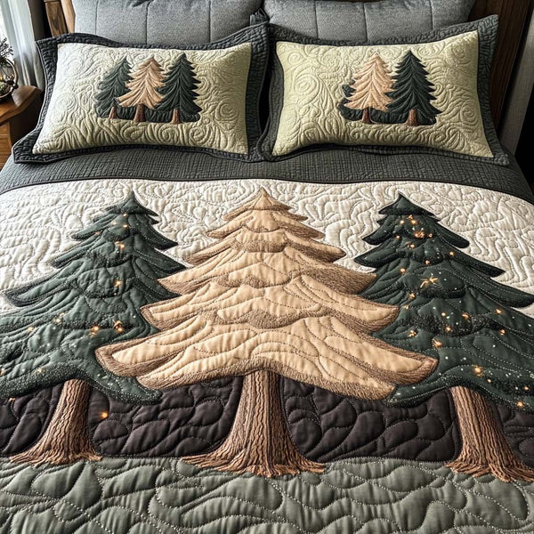December Sparkle quilted 3-piece bedding set on a made bed with two matching pillow shams