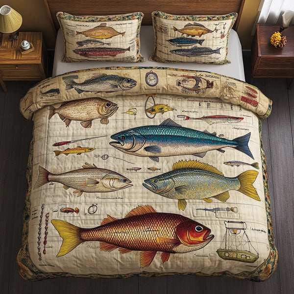 Deep Dive quilted 3-piece bedding set on a made bed with two matching pillow shams