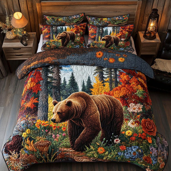 Deep Woods Dream quilted 3-piece bedding set on a made bed with two matching pillow shams