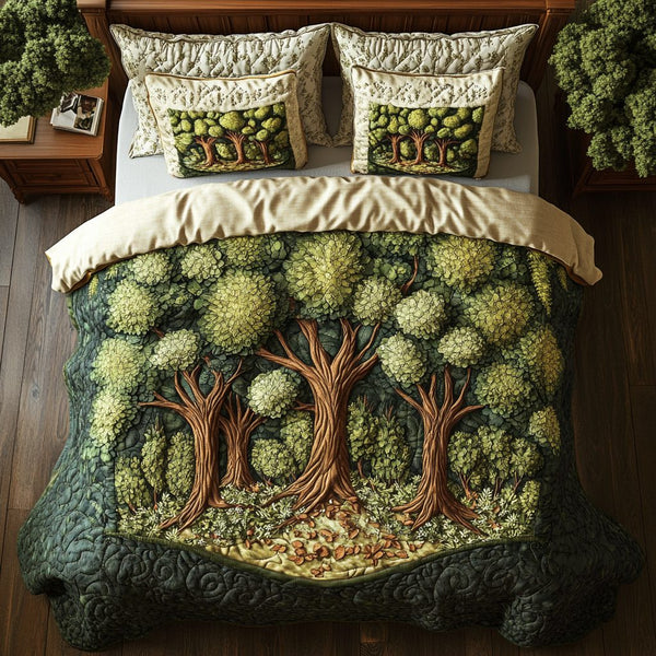 Deep Woods quilted 3-piece bedding set on a made bed with two matching pillow shams