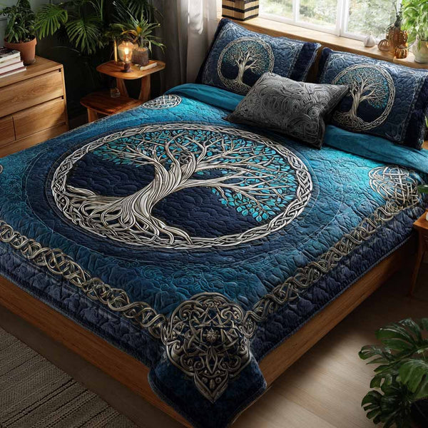 Deepwood Legacy quilted 3-piece bedding set on a made bed with two matching pillow shams