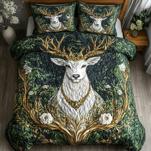 Deer Valley Designs quilted 3-piece bedding set on a made bed with two matching pillow shams