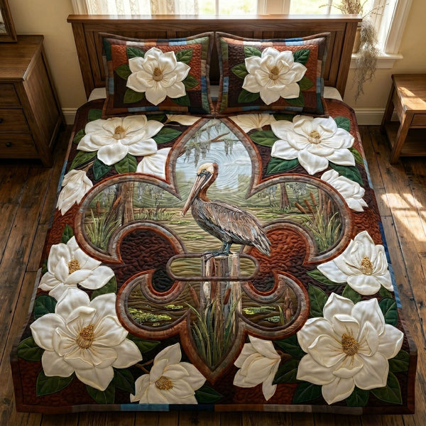 Delta Charm quilted 3-piece bedding set on a made bed with two matching pillow shams
