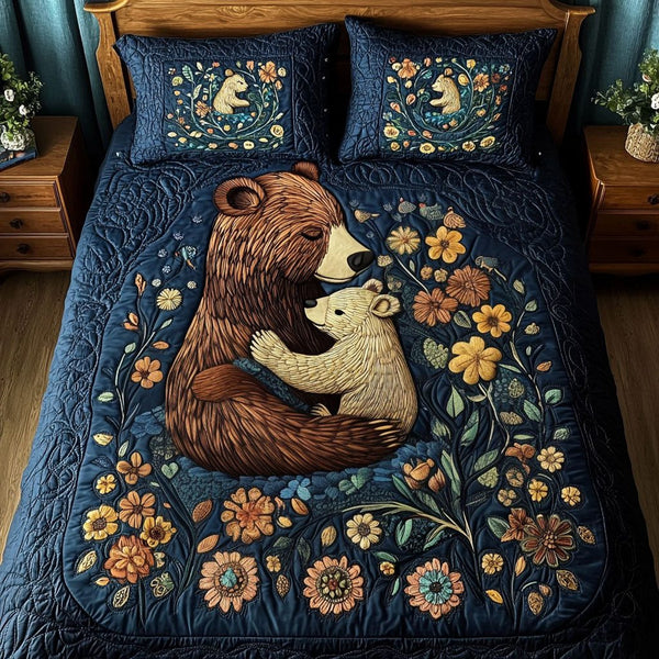 Den of Love quilted 3-piece bedding set on a made bed with two matching pillow shams