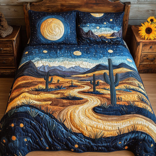 Desert Delight quilted 3-piece bedding set on a made bed with two matching pillow shams