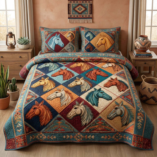 Desert Diamond quilted 3-piece bedding set on a made bed with two matching pillow shams