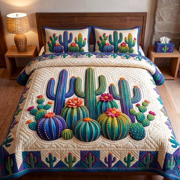 Desert Dream quilted 3-piece bedding set on a made bed with two matching pillow shams