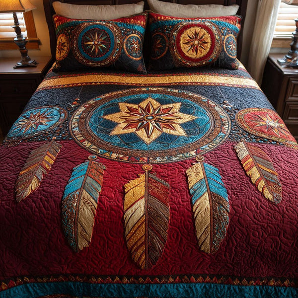 Desert Dream quilted 3-piece bedding set on a made bed with two matching pillow shams