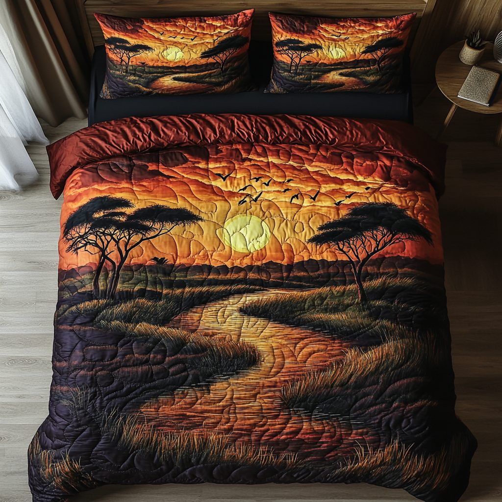 Desert Dream quilted 3-piece bedding set on a made bed with two matching pillow shams