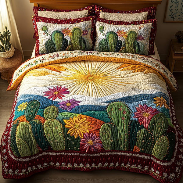 Desert Dreams quilted 3-piece bedding set on a made bed with two matching pillow shams