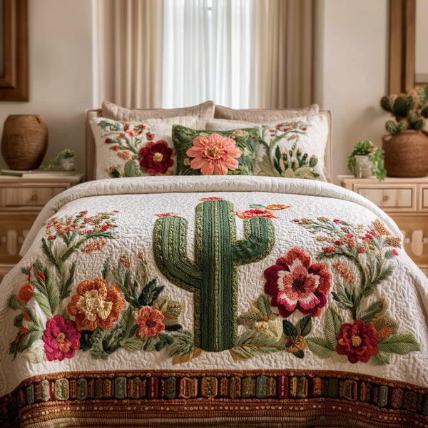 Desert Dreams quilted 3-piece bedding set on a made bed with two matching pillow shams