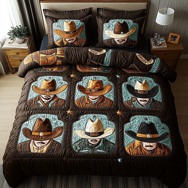 Desert Drifters quilted 3-piece bedding set on a made bed with two matching pillow shams