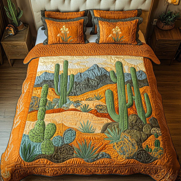 Desert Elegance quilted 3-piece bedding set on a made bed with two matching pillow shams