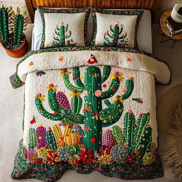 Desert Elegance quilted 3-piece bedding set on a made bed with two matching pillow shams