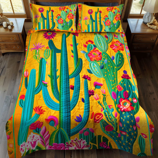 Desert Flower Dreamscape quilted 3-piece bedding set on a made bed with two matching pillow shams