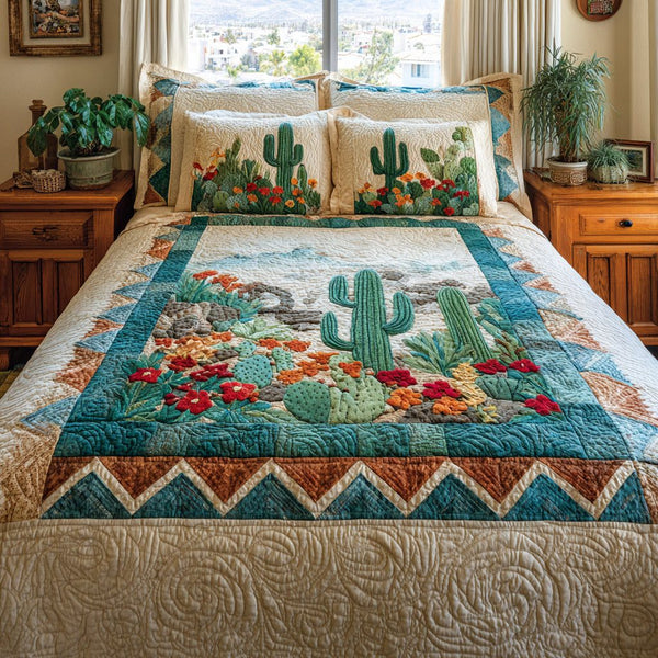 Desert Horizon quilted 3-piece bedding set on a made bed with two matching pillow shams