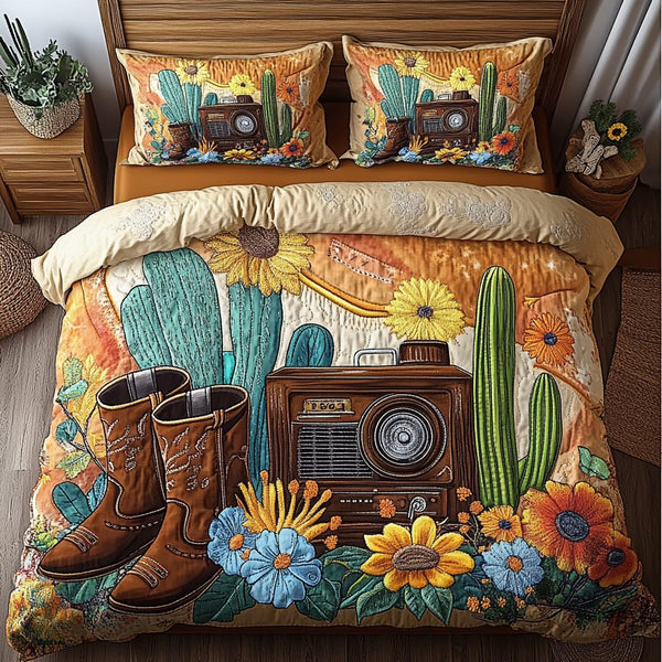 Desert Horizon quilted 3-piece bedding set on a made bed with two matching pillow shams