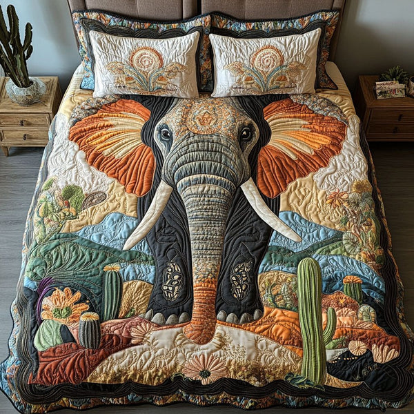 Desert King quilted 3-piece bedding set on a made bed with two matching pillow shams