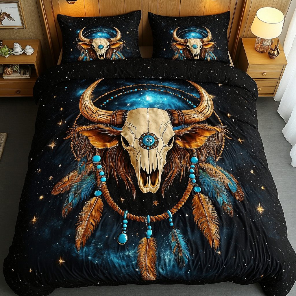Desert Legacy quilted 3-piece bedding set on a made bed with two matching pillow shams