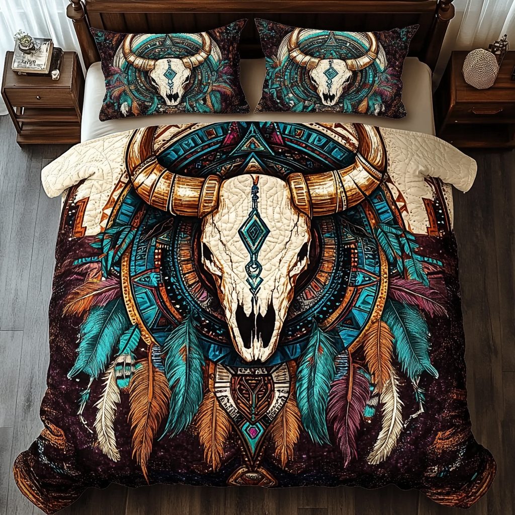 Desert Legacy quilted 3-piece bedding set on a made bed with two matching pillow shams