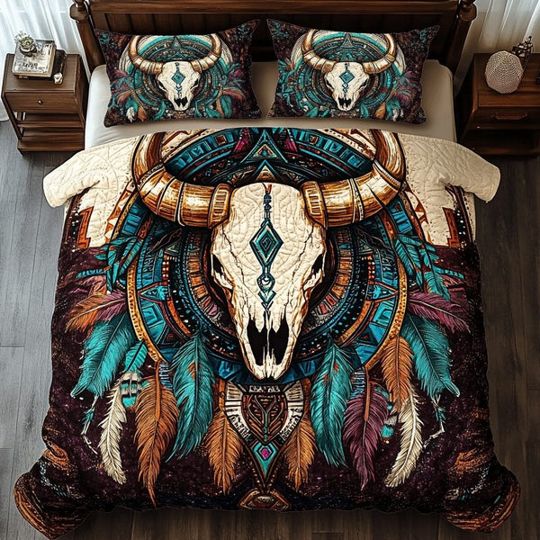 Desert Legacy quilted 3-piece bedding set on a made bed with two matching pillow shams