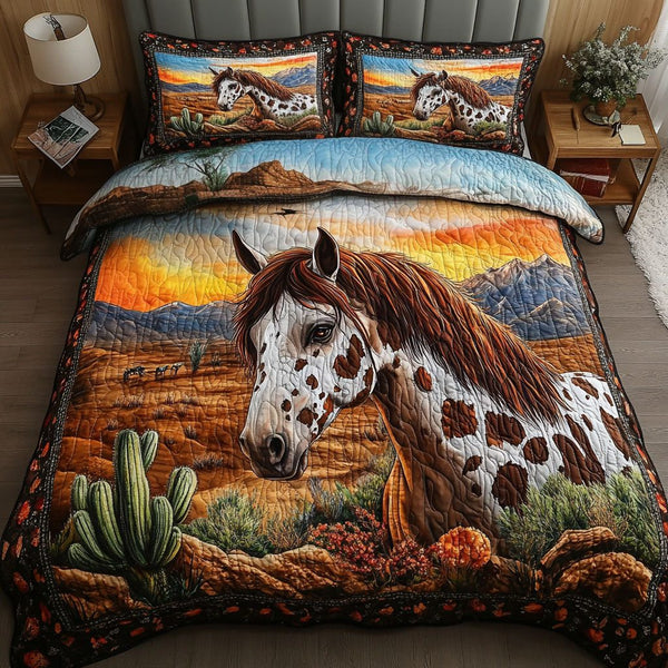 Desert Majesty quilted 3-piece bedding set on a made bed with two matching pillow shams