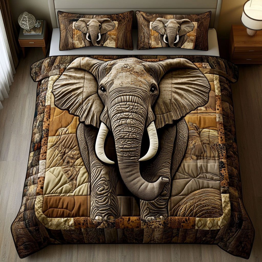 Desert Monarch quilted 3-piece bedding set on a made bed with two matching pillow shams