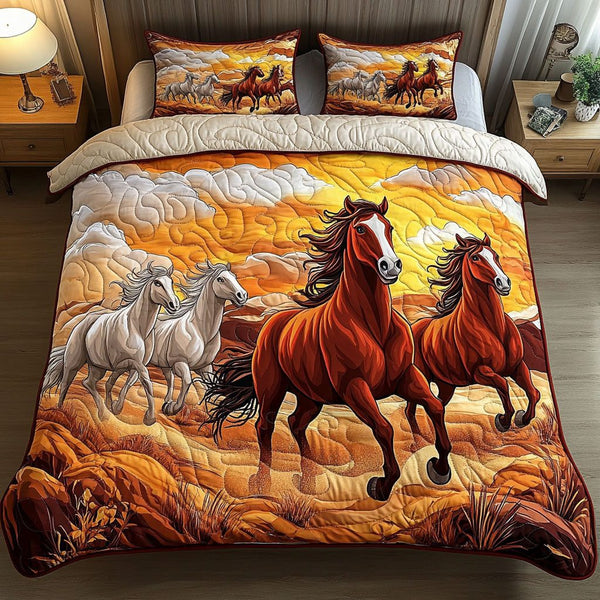 Desert Run quilted 3-piece bedding set on a made bed with two matching pillow shams