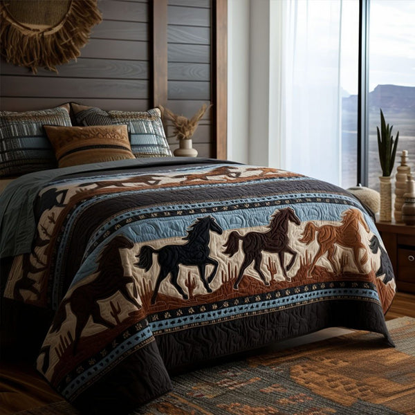 Desert Run quilted 3-piece bedding set on a made bed with two matching pillow shams