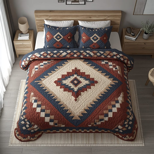 Desert Spirit quilted 3-piece bedding set on a made bed with two matching pillow shams