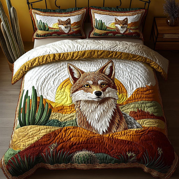 Desert Spirit quilted 3-piece bedding set on a made bed with two matching pillow shams