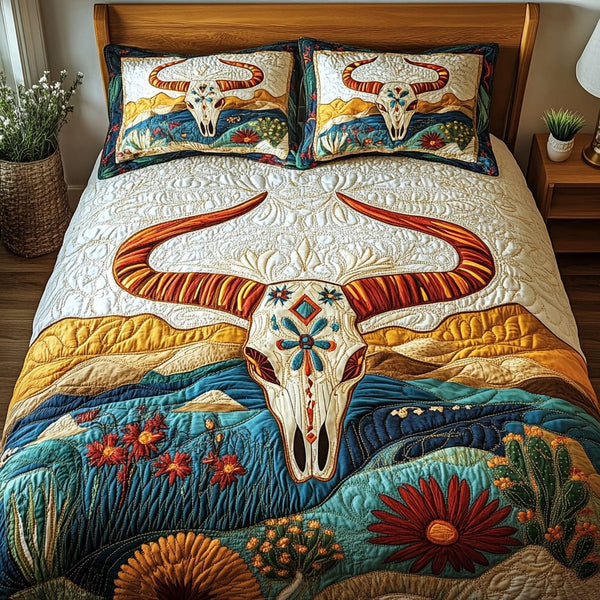 Desert Spirit quilted 3-piece bedding set on a made bed with two matching pillow shams