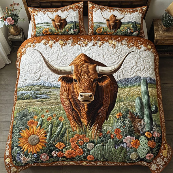 Desert Spirit quilted 3-piece bedding set on a made bed with two matching pillow shams