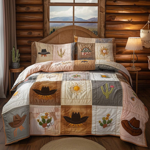 Desert Star quilted 3-piece bedding set on a made bed with two matching pillow shams