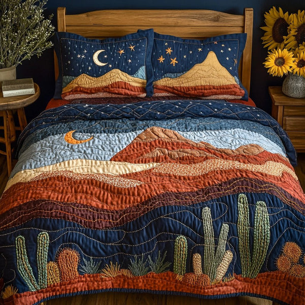 Desert Star quilted 3-piece bedding set on a made bed with two matching pillow shams