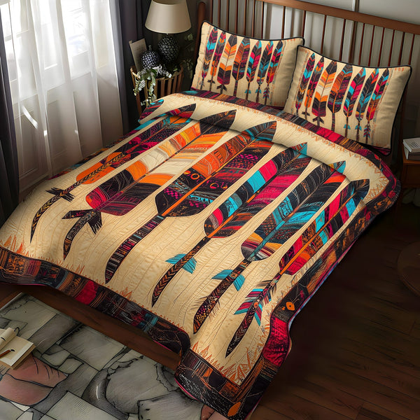 Desert Starburst quilted 3-piece bedding set on a made bed with two matching pillow shams