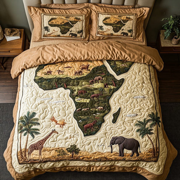 Desert Trek quilted 3-piece bedding set on a made bed with two matching pillow shams