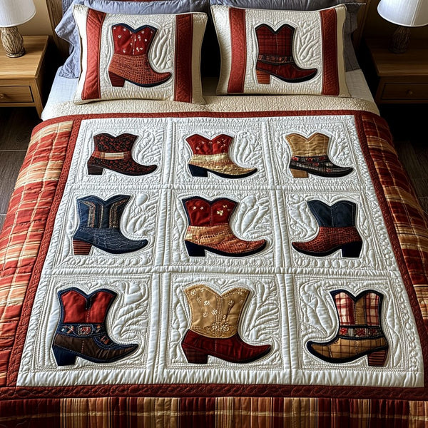 Desert Vibes quilted 3-piece bedding set on a made bed with two matching pillow shams