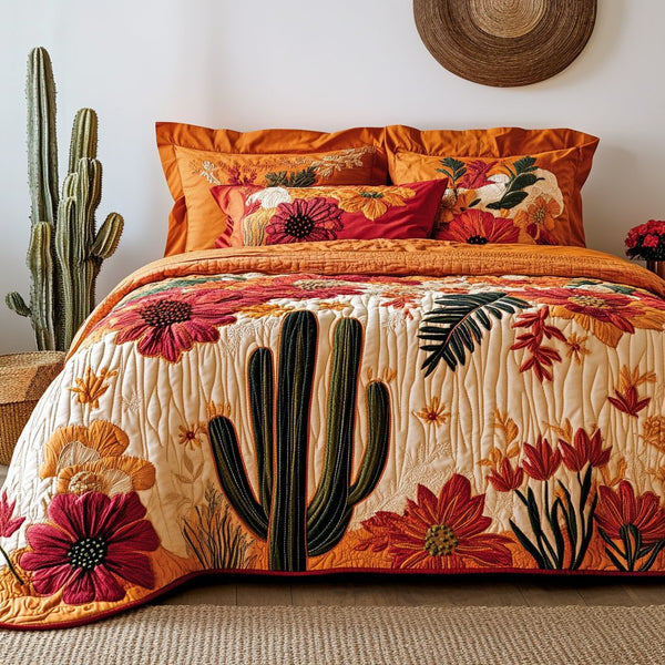 Desert Vibes quilted 3-piece bedding set on a made bed with two matching pillow shams